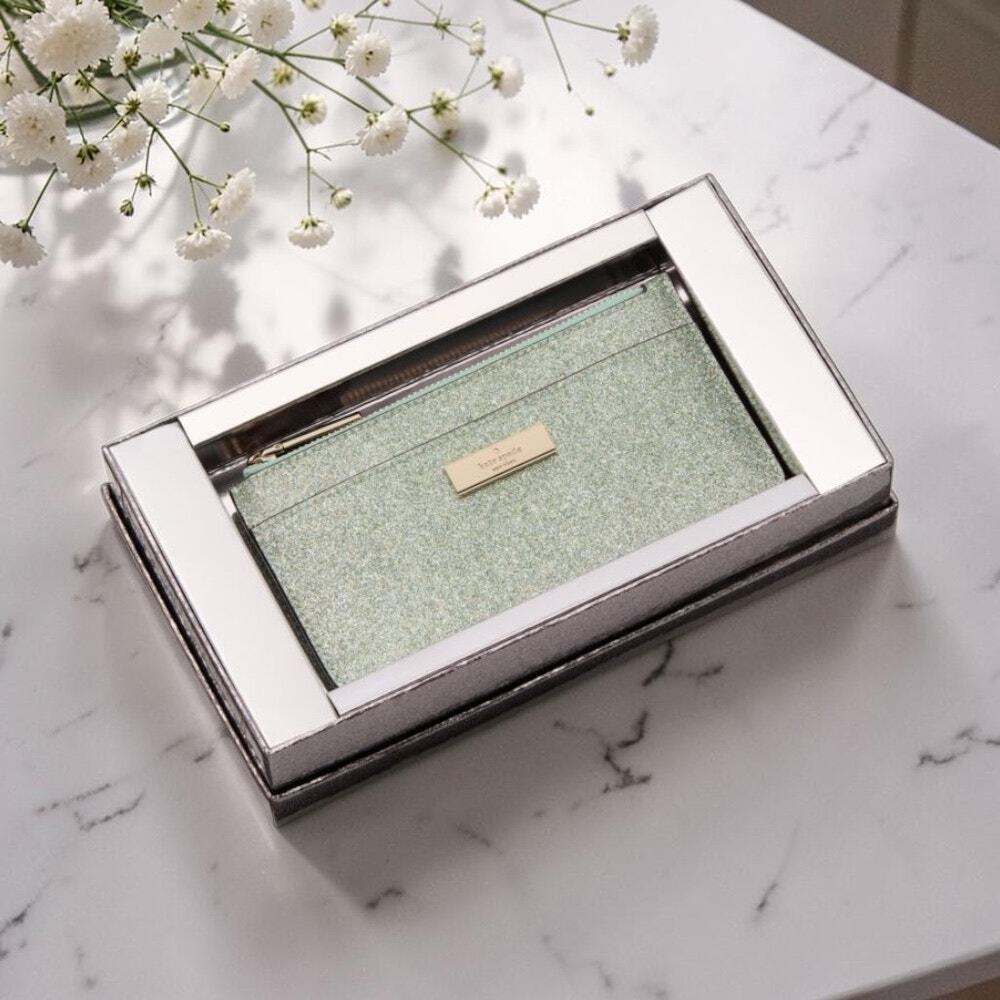 Kate Spade Kenzie Boxed Glitter Large Slim Cardholder Seawater KK320